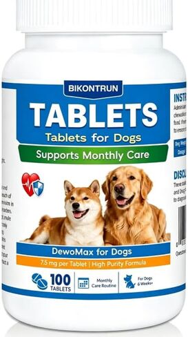 lverm for Dogs, High-Purity Digestive Health Support, Supports Canine Heart Wellness & Cardiovascular Balance, 7.5 mg per Tablet, Monthly Care Routine, 100 Tablets in Kuwait