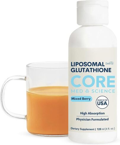 Core Med Science Liposomal Glutathione Liquid Supplement (500mg, 4 Fl Oz) - Pure Reduced Setria with Phospholipid Complex - Antioxidant Supplement for Energy, Brain Health, Skin & Liver Health in Kuwait