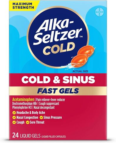 Alka-Seltzer Plus Maximum Strength PowerMax Sinus Congestion and Pain Liquid Gels - Sinus Congestion / Pressure and Pain Relief for Adults and Children 12 Years and Older, 24 Count in Saudi Arabia