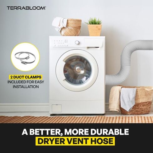 TerraBloom Flexible 4 Inch Ducting - White 8 Feet Flex Aluminum Duct with 2 Clamps – 4 Layer HVAC Ventilation Air Hose - Great For Grow Tents, Dryer Rooms, House Vent Register Lines in Kuwait