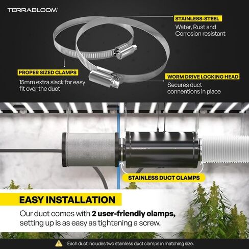 TerraBloom Flexible 4 Inch Ducting - White 8 Feet Flex Aluminum Duct with 2 Clamps – 4 Layer HVAC Ventilation Air Hose - Great For Grow Tents, Dryer Rooms, House Vent Register Lines in Kuwait
