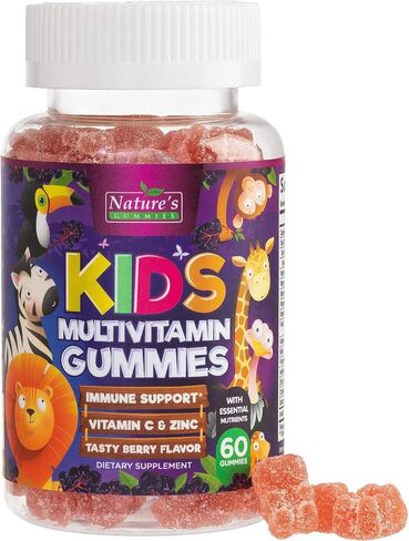 Kids Multivitamin Gummies - Daily Kids Gummy Multivitamins, Fruit Flavored Gummy with Vitamins C, D3 & Zinc for Immune Support - Nature's Children & Toddler Supplement, Strawberry Flavor - 60 Gummies in Kuwait