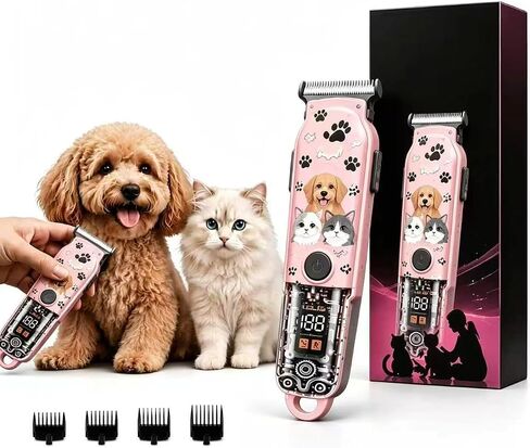 Professional High Power Pet Electric Clippers- Ultra Quiet Cordless Rechargeable LithiumBattery Golden and Pink Grooming Tool with 4 Limit CombsSharp Blades Ergonomic Grip for Small LargeDogs Cats in Kuwait