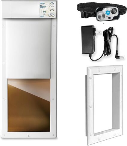 Genuine Power Pet Fully Automatic Pet Door from High Tech Pet Brand. Pet Collar Operated, 4 Way Access, Directional Sensing, Dead Bolt Lock, Air Tight, Quick, Quiet Operation, USA Customer Service in Kuwait