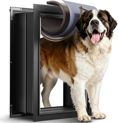 Large Dog Door for Wall, 3-Flap Insulated, All Aluminum, Black in Saudi Arabia