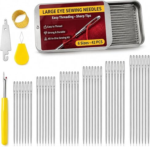 Hand Sewing Needles, 46 Pcs Large Eye Sewing Kit with 6 Sizes in Kuwait