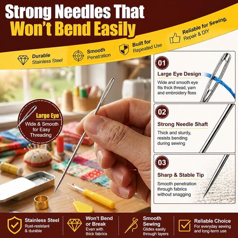 Hand Sewing Needles, 46 Pcs Large Eye Sewing Kit with 6 Sizes in Kuwait