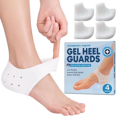 Dr. Frederick's Original Gel Heel Guards - 4ct. - Heel Cups for Heel Pain Relief - Plantar Fasciitis - Soft Heel Protectors - Gel Inserts - Cushions for Bone Spurs, Heel Spurs, Gout in Kuwait