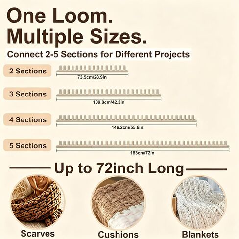 Chunky Blanket Loom Kit,72in Adjustable 5-Section Loom for Blankets(Greige) in Kuwait