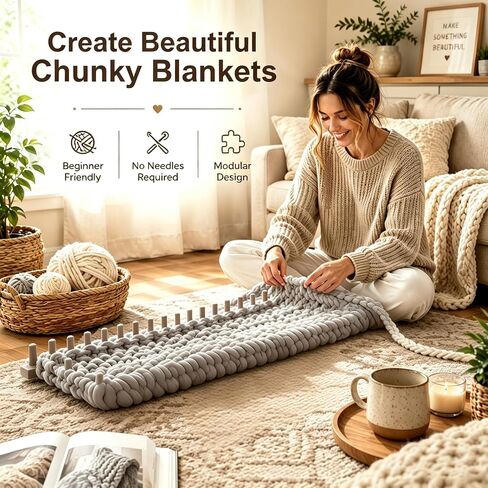 Chunky Blanket Loom Kit,72in Adjustable 5-Section Loom for Blankets(Greige) in Kuwait