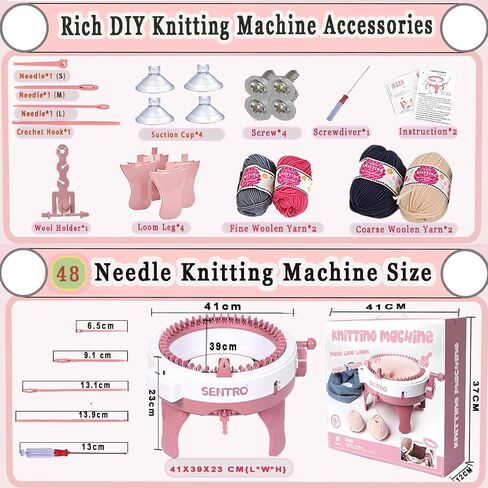 PKHOUHYI Sentro 48 Knitting Machine, 48 Needles Knitting Machine with Row Counter Automatic Circular Weaving Spinning Knitting Loom Machine Kit for Adults & Beginners for Scarves,Sweater,Hats in Kuwait
