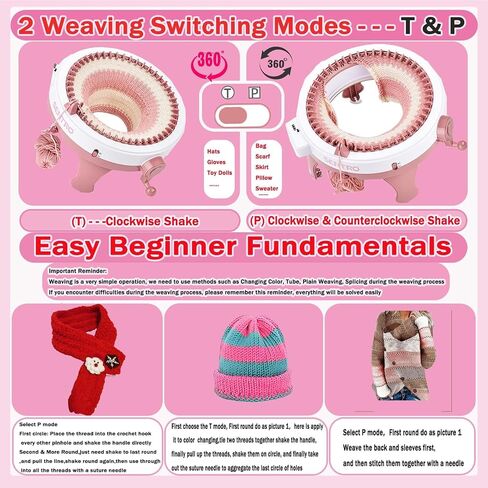 PKHOUHYI Sentro 48 Knitting Machine, 48 Needles Knitting Machine with Row Counter Automatic Circular Weaving Spinning Knitting Loom Machine Kit for Adults & Beginners for Scarves,Sweater,Hats in Kuwait