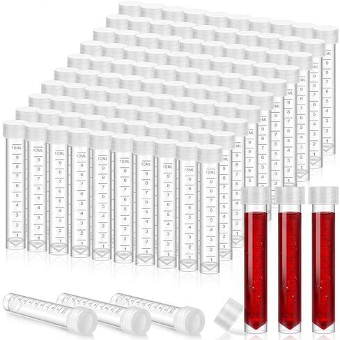 Kanayu 100 Pcs 10ml Plastic Test Tubes with Lids Vial Seal Cap Container Small Storage Tubes with Caps Clear Test Lab Tubes with Silicone Sealing Ring for Science Experiments Sample Water Liquid in Saudi Arabia