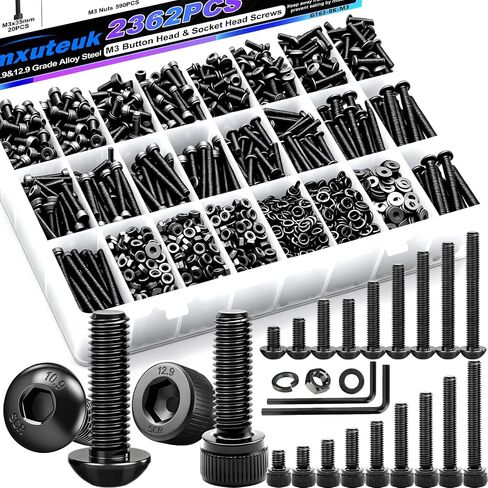 mxuteuk M2 Screw Assortment Set,M2 x 4/6/8/10/12/16/20mm Hex Socket Head Cap Screws Bolts Nuts Kit, 520PCS 12.9 Grade Alloy Steel Assorted Screws with Hex Wrench G035 in Saudi Arabia