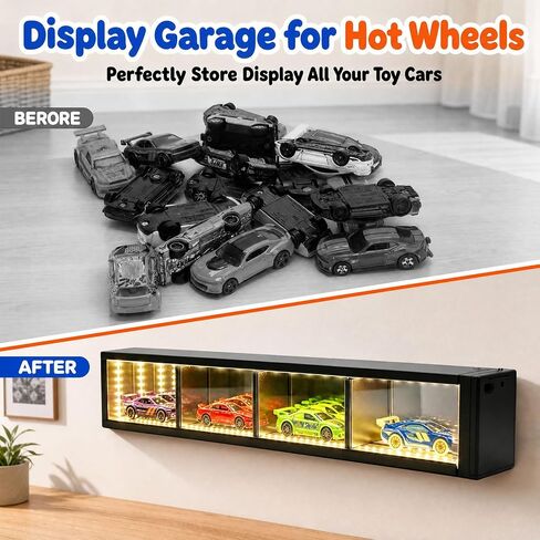 1/64 Diecast Toy Car Display Case Garage Wall for 4-Slot with LED Lights in Kuwait
