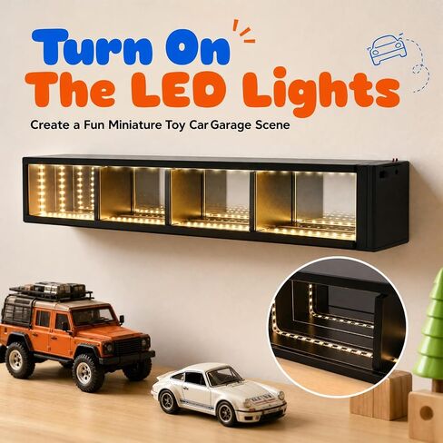1/64 Diecast Toy Car Display Case Garage Wall for 4-Slot with LED Lights in Kuwait