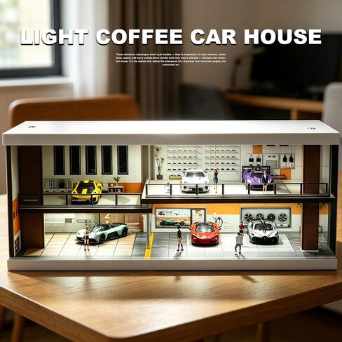 1/64-scale car Garage Diorama Featuring LED Lighting, Sliding Acrylic Doors, and a Two-Tier Display case—Perfect for showcasing die-cast Model Cars, Hot Wheels, and Mini GT in Kuwait