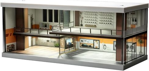 1/64-scale car Garage Diorama Featuring LED Lighting, Sliding Acrylic Doors, and a Two-Tier Display case—Perfect for showcasing die-cast Model Cars, Hot Wheels, and Mini GT in Kuwait
