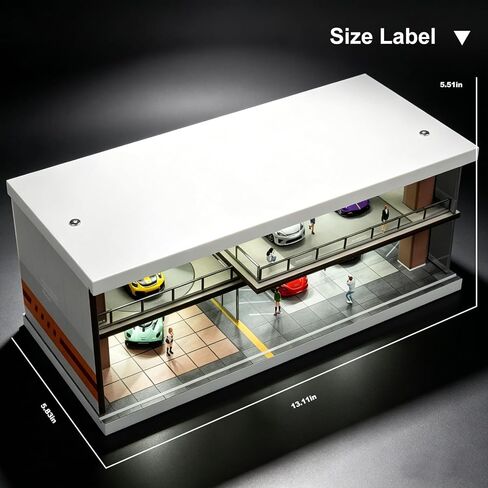 1/64-scale car Garage Diorama Featuring LED Lighting, Sliding Acrylic Doors, and a Two-Tier Display case—Perfect for showcasing die-cast Model Cars, Hot Wheels, and Mini GT in Kuwait