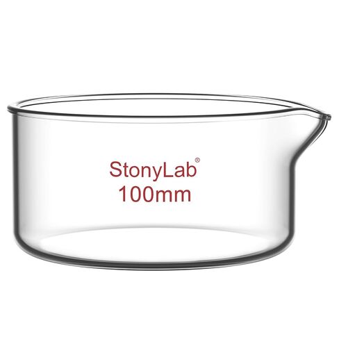 stonylab Crystallizing Dish with Spout and Heavy-Duty Rim, Borosilicate Glass Reusable Crystallizing Dishes for Crystallization and Evaporation, 500ml Capacity OD 125mm in Kuwait