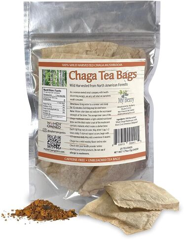 Maine Chaga Tea Bags, Pesticide Free, NOT Imported Chaga, 25 Bleach-Free Bags, USA & Canadian Grown in Saudi Arabia