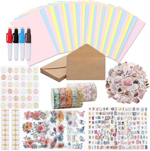 Card Making Kit, Card Making Supplies With 30 Cards, 30 Envelopes, Markers, Embossed Seals, Washi Tapes, Alphabet Stickers, And A Variety Of Decorations, All-In-One DIY Card Making Kit, Card Kits For Card Making, Cute Greeting Card Making Supplies in Saudi Arabia