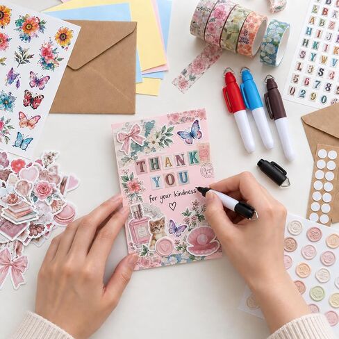 Card Making Kit, Card Making Supplies With 30 Cards, 30 Envelopes, Markers, Embossed Seals, Washi Tapes, Alphabet Stickers, And A Variety Of Decorations, All-In-One DIY Card Making Kit, Card Kits For Card Making, Cute Greeting Card Making Supplies in Saudi Arabia