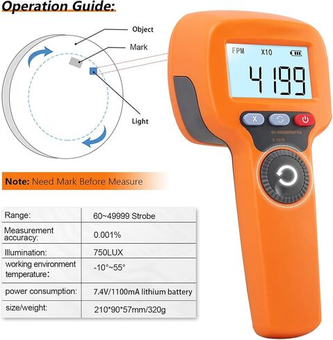 Digital Handheld Stroboscope, Digital Stroboscope AP-DT100B Non Contact Strobe Tachometer with 60-99999 FPM, Rechargeable LED Flash Strobe SpeedometerColor LCD Display for HVAC Motor Printing Spinning in Kuwait