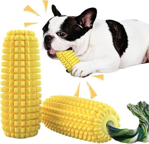 Dog Chew Toys for Aggressive Chewers,Corn Interactive Squeaky Dog Toys for Puppy Medium Breed,Tough Rubber Dental Chew Dog Toys in Kuwait