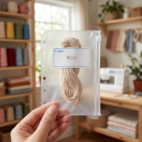 100 Pcs Embroidery Floss Storage Bags - A7 Clear Zipper Pouches with Holes, 100 Blank Stickers & 5 Metal Loose Leaf Binder Rings for Thread, Beads & Small Parts Organizing in Kuwait