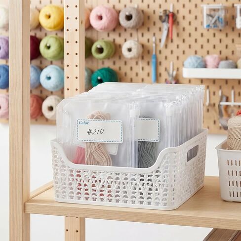 100 Pcs Embroidery Floss Storage Bags - A7 Clear Zipper Pouches with Holes, 100 Blank Stickers & 5 Metal Loose Leaf Binder Rings for Thread, Beads & Small Parts Organizing in Kuwait
