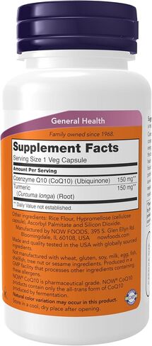 NOW Supplements, CoQ10 150 mg, Pharmaceutical Grade, All-Trans Form produced by Fermentation, 100 Veg Capsules in Kuwait
