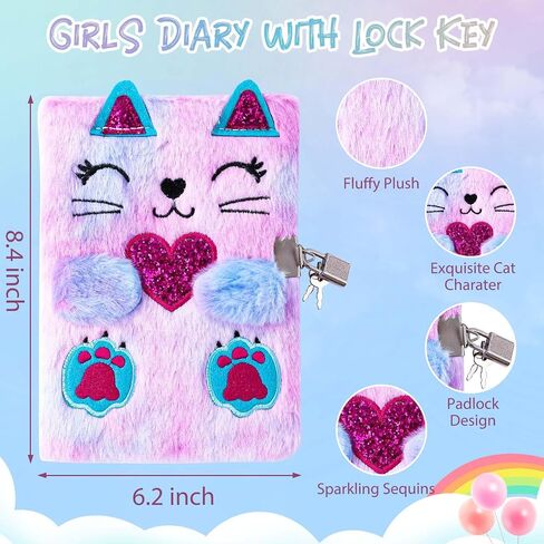 DHQH Cat Diary with Lock Gift for 6 7 8 9 10 11 12 Year Old Girl,Secret Journal Notebook Diary for Kids Christmas Gift Set in Kuwait