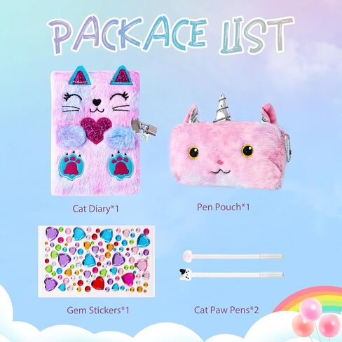DHQH Cat Diary with Lock Gift for 6 7 8 9 10 11 12 Year Old Girl,Secret Journal Notebook Diary for Kids Christmas Gift Set in Kuwait