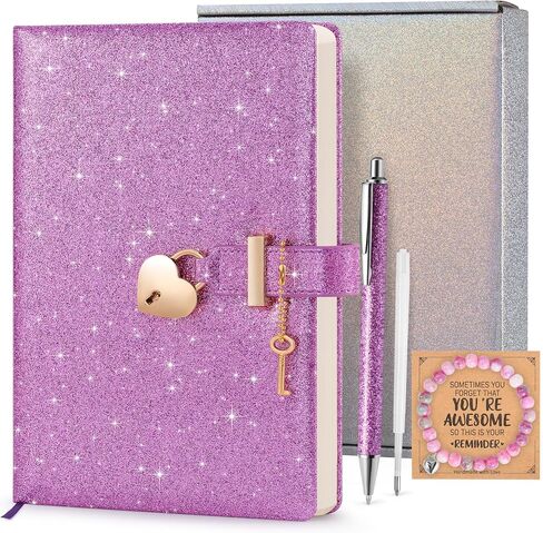 Purple Glitter Diary with Lock, Secret Journal, Gifts for Girls Ages 8-12 in Kuwait