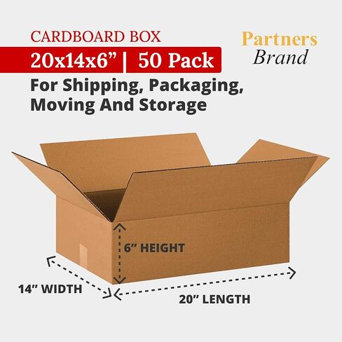 Partners Brand 20x14x6 Corrugated Cardboard Boxes, 20"L x 14"W x 6"H, Pack of 25 | Shipping, Packaging, Moving, Storage Box for Business, Strong Wholesale Bulk Boxes 20x14x6 20146 in Kuwait