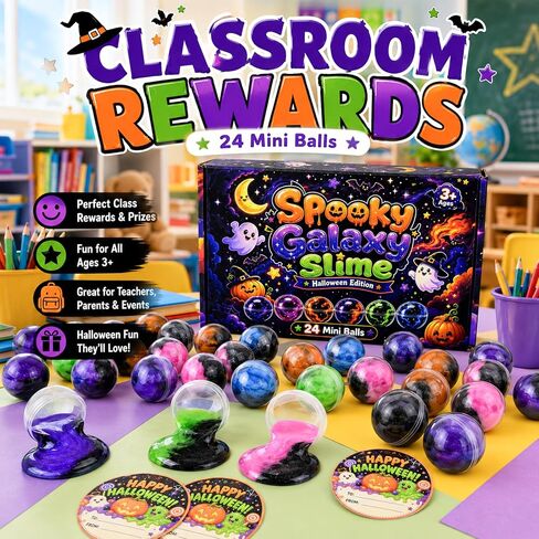 D'ALBA 24 Pack Halloween Galaxy Slime Balls, Party Favors for Kids in Kuwait