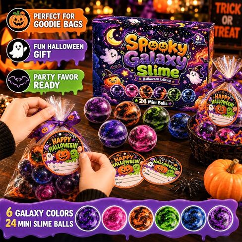 D'ALBA 24 Pack Halloween Galaxy Slime Balls, Party Favors for Kids in Kuwait