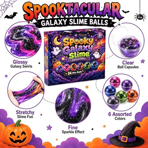 D'ALBA 24 Pack Halloween Galaxy Slime Balls, Party Favors for Kids in Kuwait
