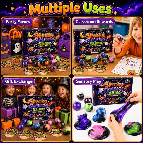 D'ALBA 24 Pack Halloween Galaxy Slime Balls, Party Favors for Kids in Kuwait