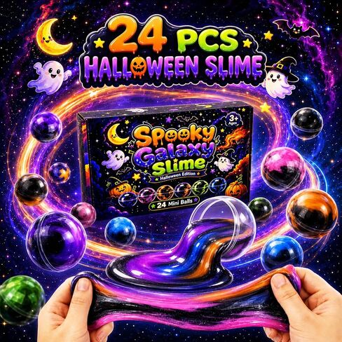 D'ALBA 24 Pack Halloween Galaxy Slime Balls, Party Favors for Kids in Kuwait