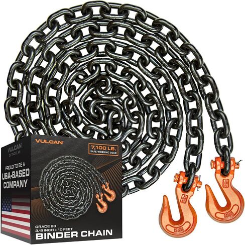 VULCAN Binder Chain Tie Down with Grab Hooks - Grade 80-3/8 Inch x 20 Foot - 7,100 Pound Safe Working Load in Kuwait