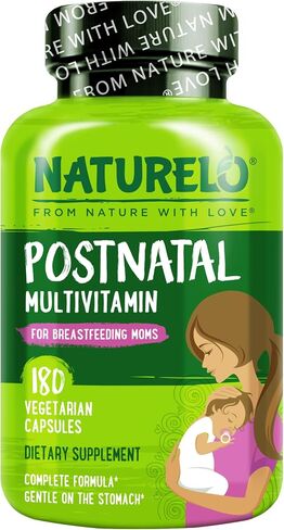 NATURELO Postnatal Multivitamin - Supplement for Breastfeeding Women - Plant-Based Vitamin D, Folate, Gentle Iron - for Nursing Mother, Baby - Post Natal Lactation Support (180 Count (Pack of 1)) in Kuwait