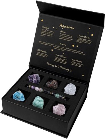 GolbalJew Aquarius Crystals Gift Set, Zodiac Signs Healing Crystals Birthstones with Horoscope Box Set Aquarius Astrology Crystal Bracelet Healing Stones Gifts in Kuwait