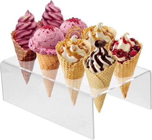 Clear Acrylic Ice Cream Cone Holder Stand 10 Holes to Display Snow Cones Sushi Hand Rolls Popcorn Candy French Fries Sweets Savory, Ice Cream Recipe Ebook Included in Kuwait