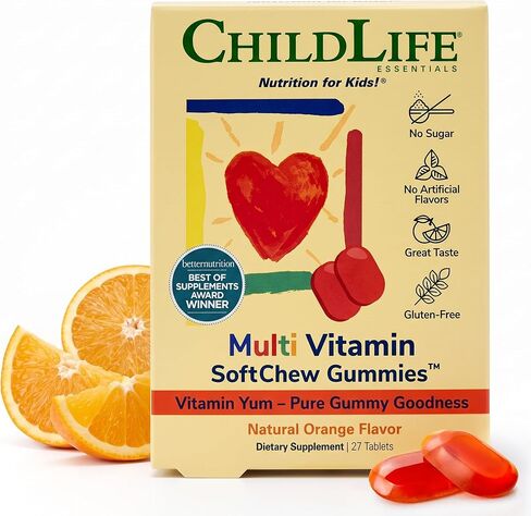 CHILDLIFE ESSENTIALS Multi Vitamin SoftChews - for Infants, Babies, Kids, Toddlers, Children, and Teenagers - Natural Orange Flavor - 27 Tablets in Saudi Arabia