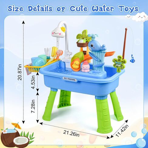 Upgraded Toddler Sand Water Table Toy with Electric Water Pump, Kids Sand Water with Faucet/Play Food Accessories/Fishing Toy, Kitchen Play Sink Toys for Girl Boy Age 3+ (Blue) in Kuwait