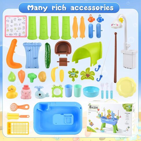 Upgraded Toddler Sand Water Table Toy with Electric Water Pump, Kids Sand Water with Faucet/Play Food Accessories/Fishing Toy, Kitchen Play Sink Toys for Girl Boy Age 3+ (Blue) in Kuwait
