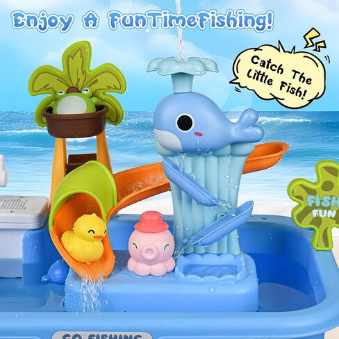 Upgraded Toddler Sand Water Table Toy with Electric Water Pump, Kids Sand Water with Faucet/Play Food Accessories/Fishing Toy, Kitchen Play Sink Toys for Girl Boy Age 3+ (Blue) in Kuwait