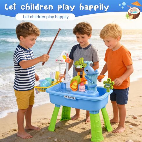 Upgraded Toddler Sand Water Table Toy with Electric Water Pump, Kids Sand Water with Faucet/Play Food Accessories/Fishing Toy, Kitchen Play Sink Toys for Girl Boy Age 3+ (Blue) in Kuwait